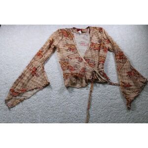 Identity Wrap Womens M Brown‎ Sheer Bell Sleeve Boho Fairy GoblinCore Y2K Nature